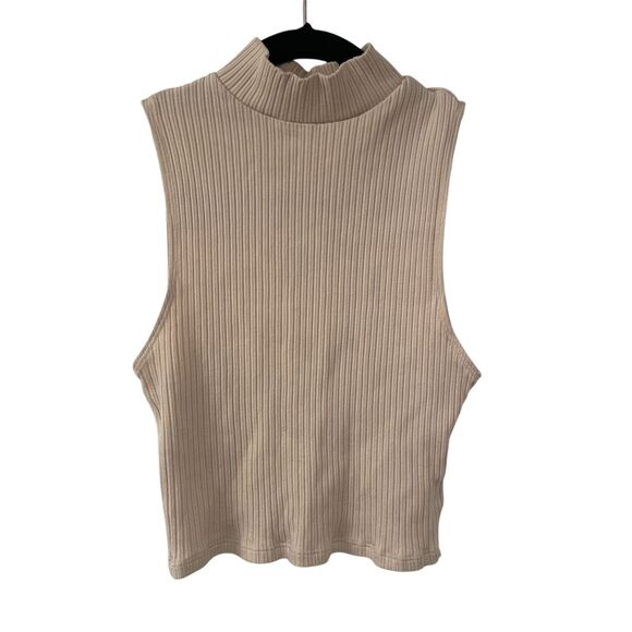 Reformation Tops - Reformation Sleeveless Ribbed Cotton Mock Turtleneck Cropped Top Cream Small
